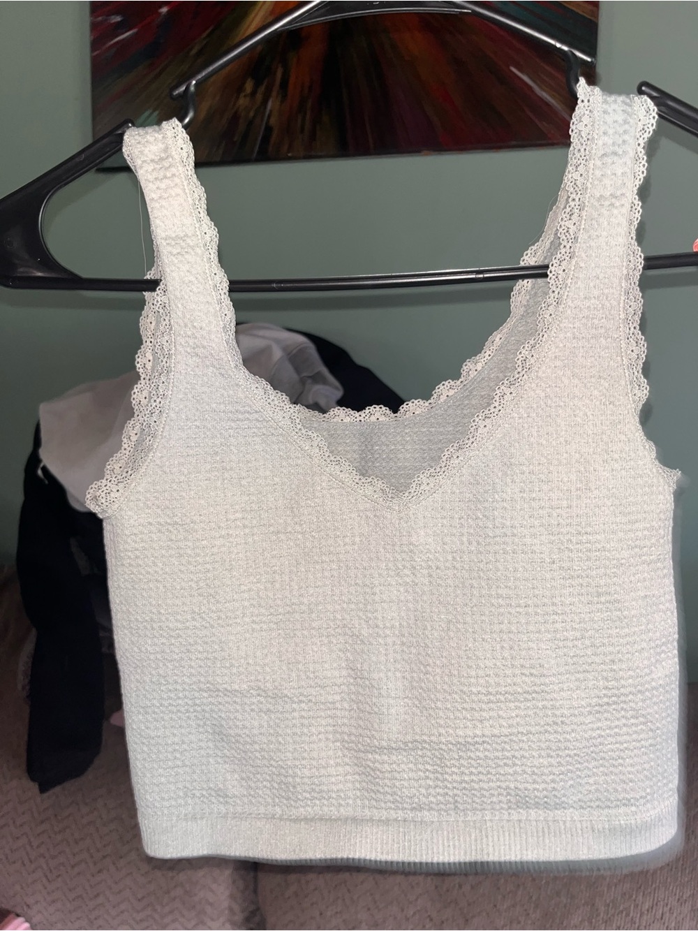 Aeropostale White Lace-Trim Knit Tank
